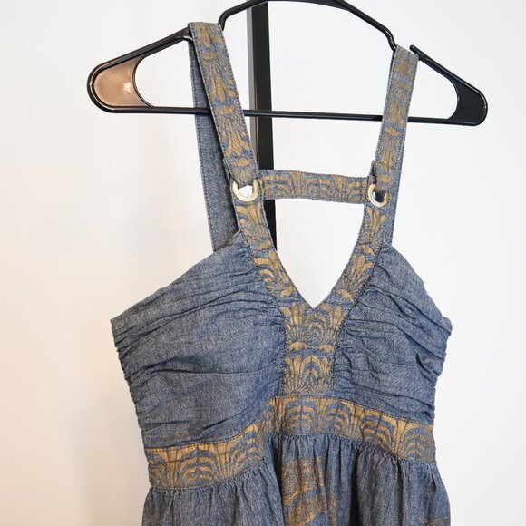 Apple Bottom Blue Denim Fits to Flare Keyhole Dress with side pockets - Picture 3 of 8